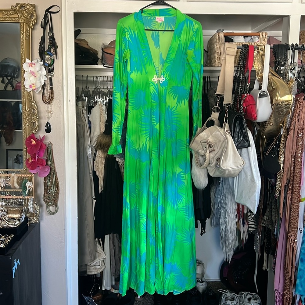 Delicate Illusions Tropical Palm Robe Duster Mumu